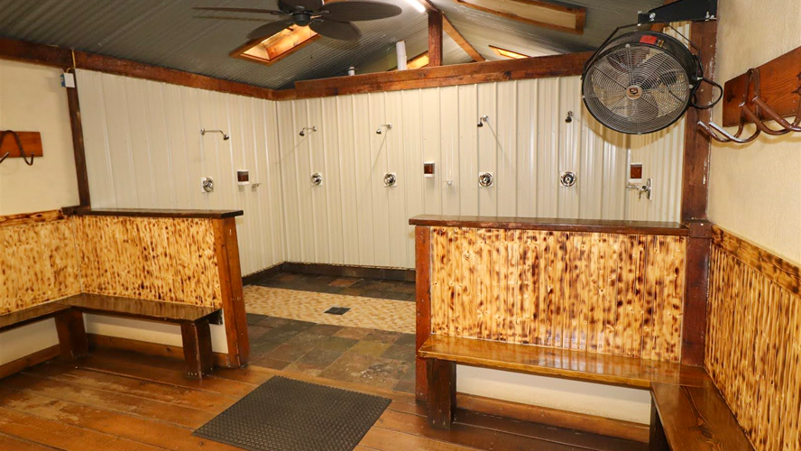 Main bathhouse features a communal shower and restrooms.