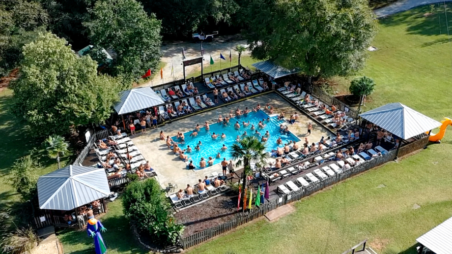 Large salt water pool with 4 cabanas and 50+ sun chairs.